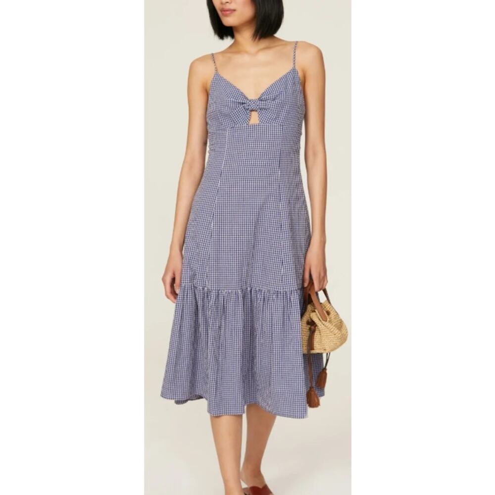 Rails Maeve Navy Lilac gingham Plaid Cut out Tiered Strappy Midi Shift Dress XL